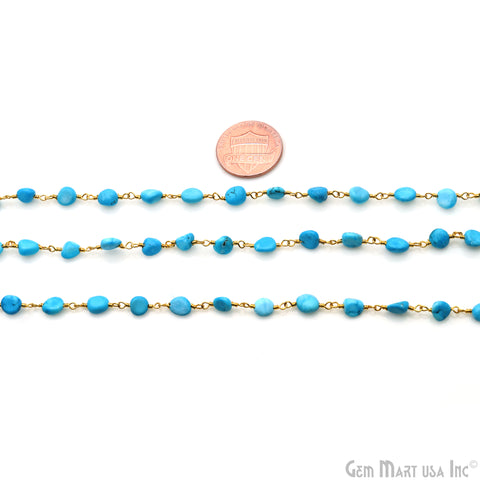 Turquoise 8x5mm Tumble Beads Gold Plated Rosary Chain