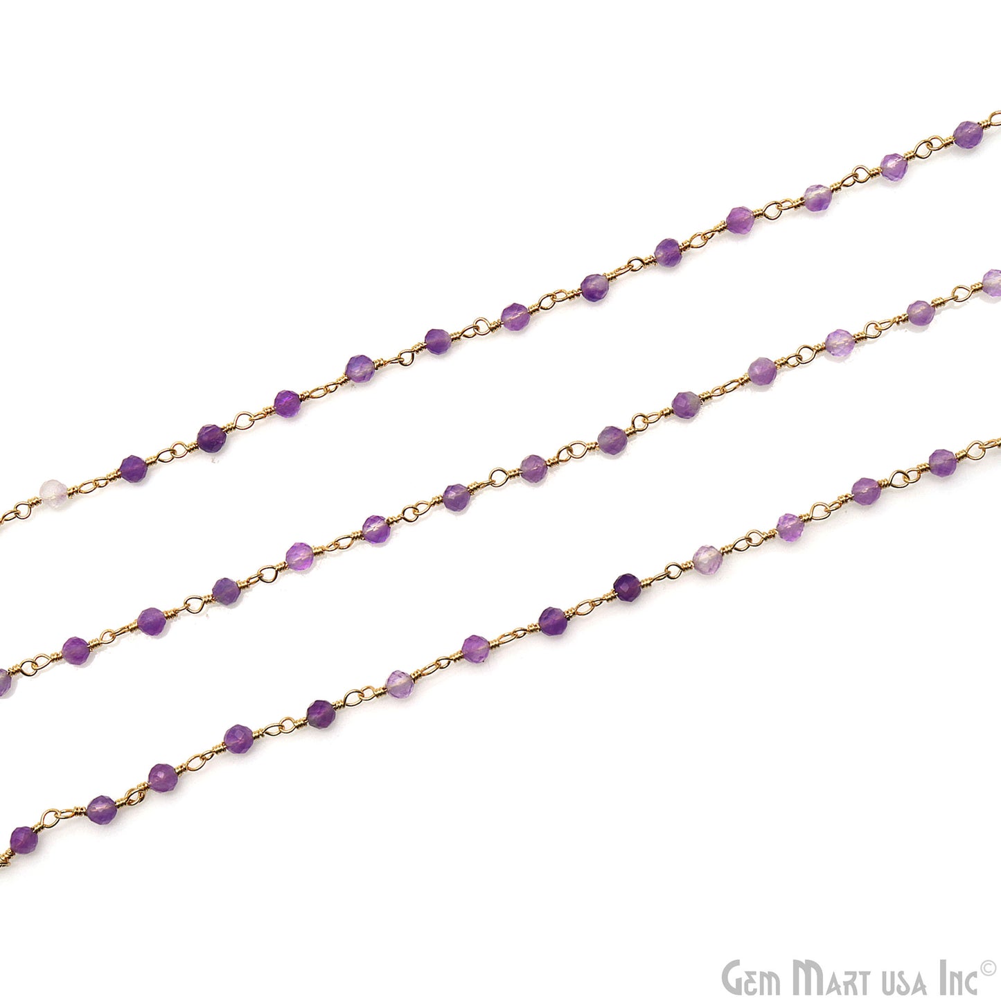 Shaded Amethyst Gold Plated Wire Wrapped Beads Rosary Chain