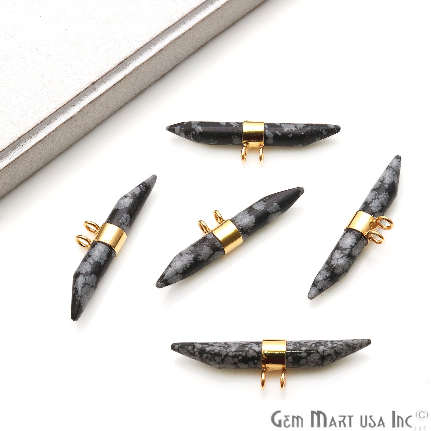 Double Point 41x9mm Gemstone Connector (Pick Your Gemstone & Plating) - GemMartUSA