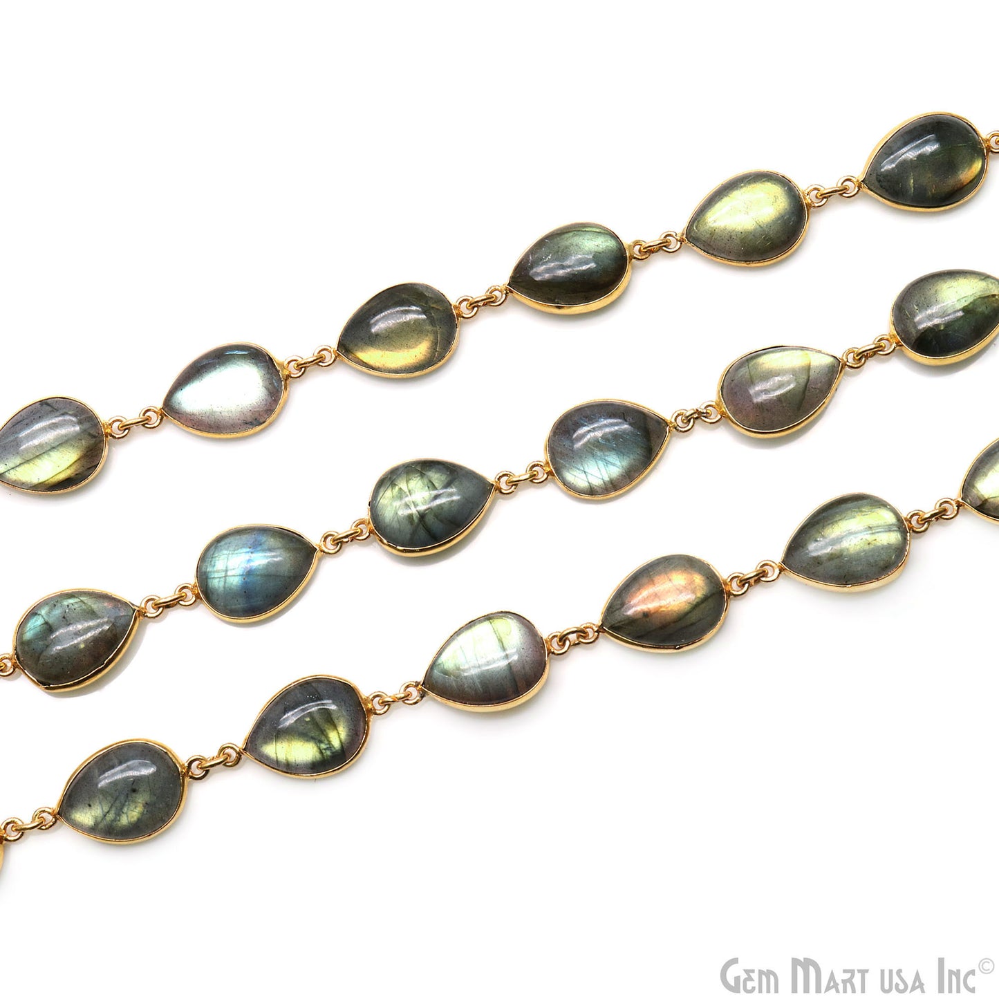 Labradorite 12x16mm Pears Gold Plated Bezel Cabochon Continuous Connector Chain