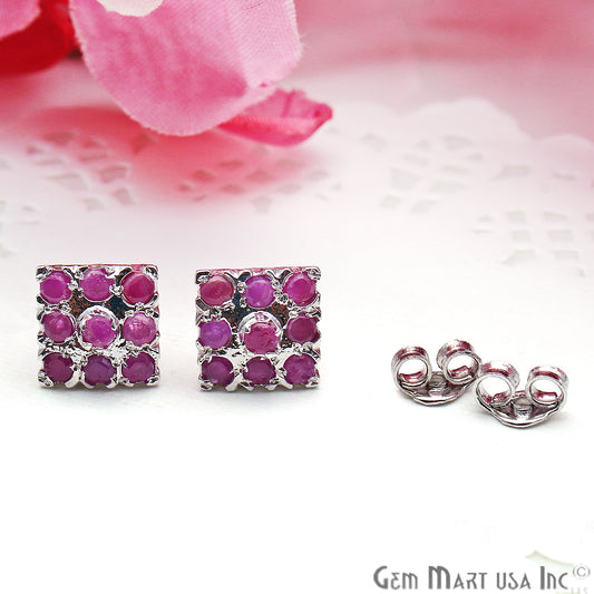 Ruby 10mm Sterling Silver Square Shape Stud Earring - GemMartUSA