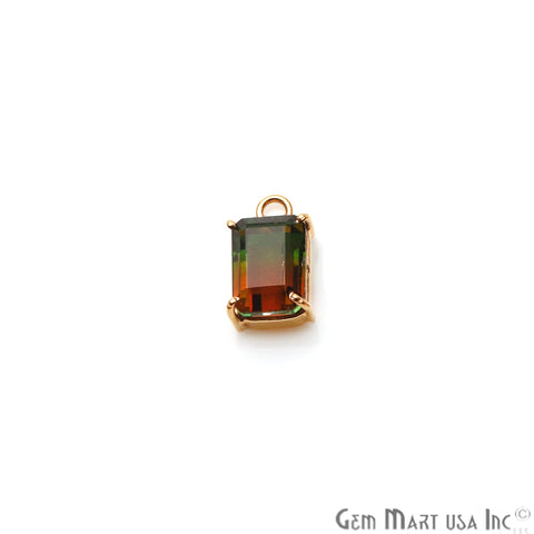 Green & Red 6x8mm Rectangle Gold Plated Prong Setting Gemstone Connector - GemMartUSA