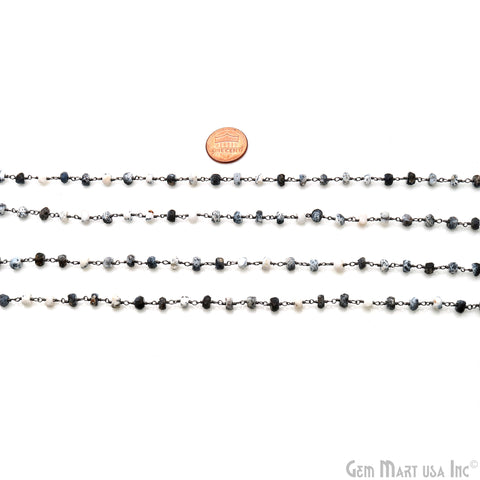 Dendrite Opal 5-6mm Oxidized Wire Wrapped Rondelle Faceted Bead Rosary Chain
