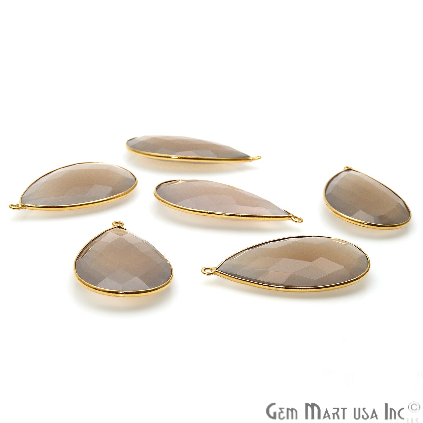 Smoky Chalcedony Pear Shape 24x43mm Gold Plated Single Gemstone Connector - GemMartUSA