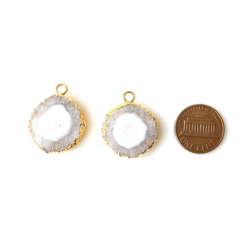 Agate Slice 23x18mm Organic Gold Electroplated Gemstone Earring Connector 1 Pair