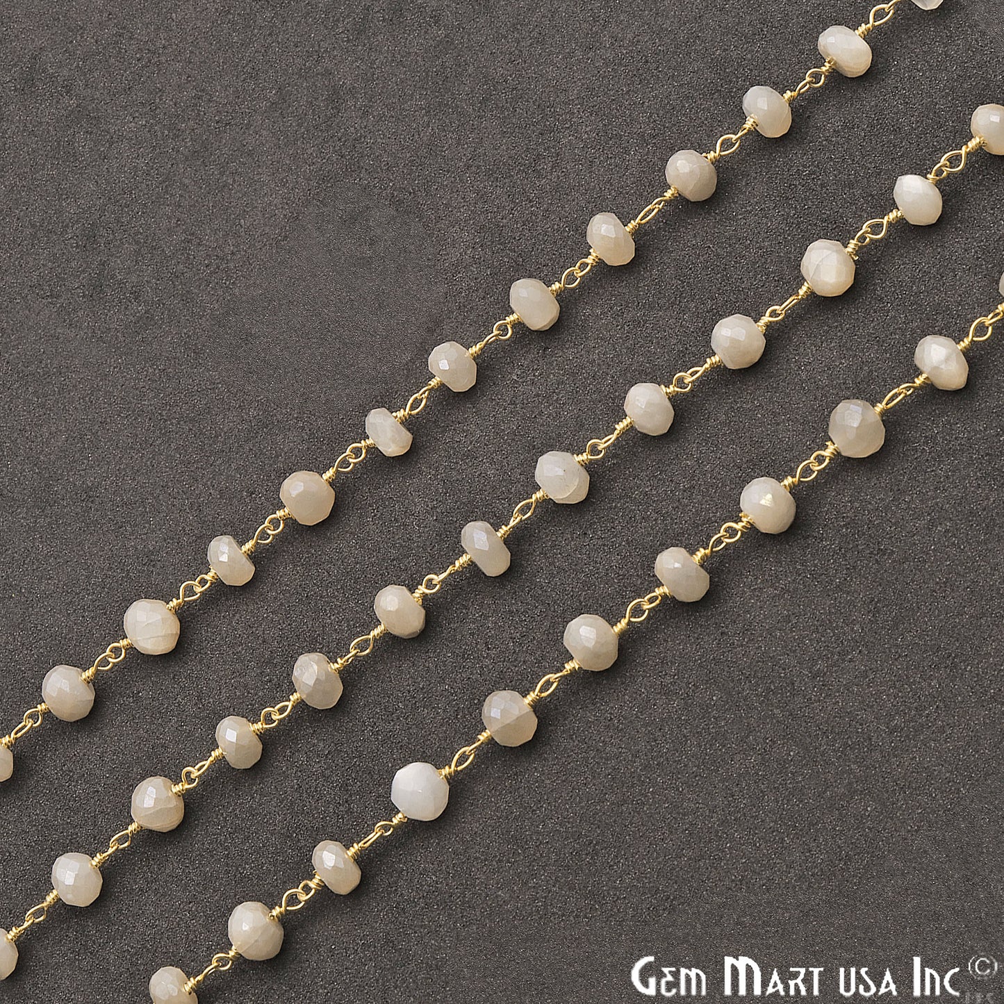 White Monalisa Coated Beads 5-6mm Gold Plated Wire Wrapped Gemstone Rosary Chain - GemMartUSA