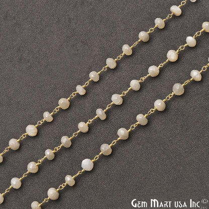 White Monalisa Coated Beads 5-6mm Gold Plated Wire Wrapped Gemstone Rosary Chain - GemMartUSA