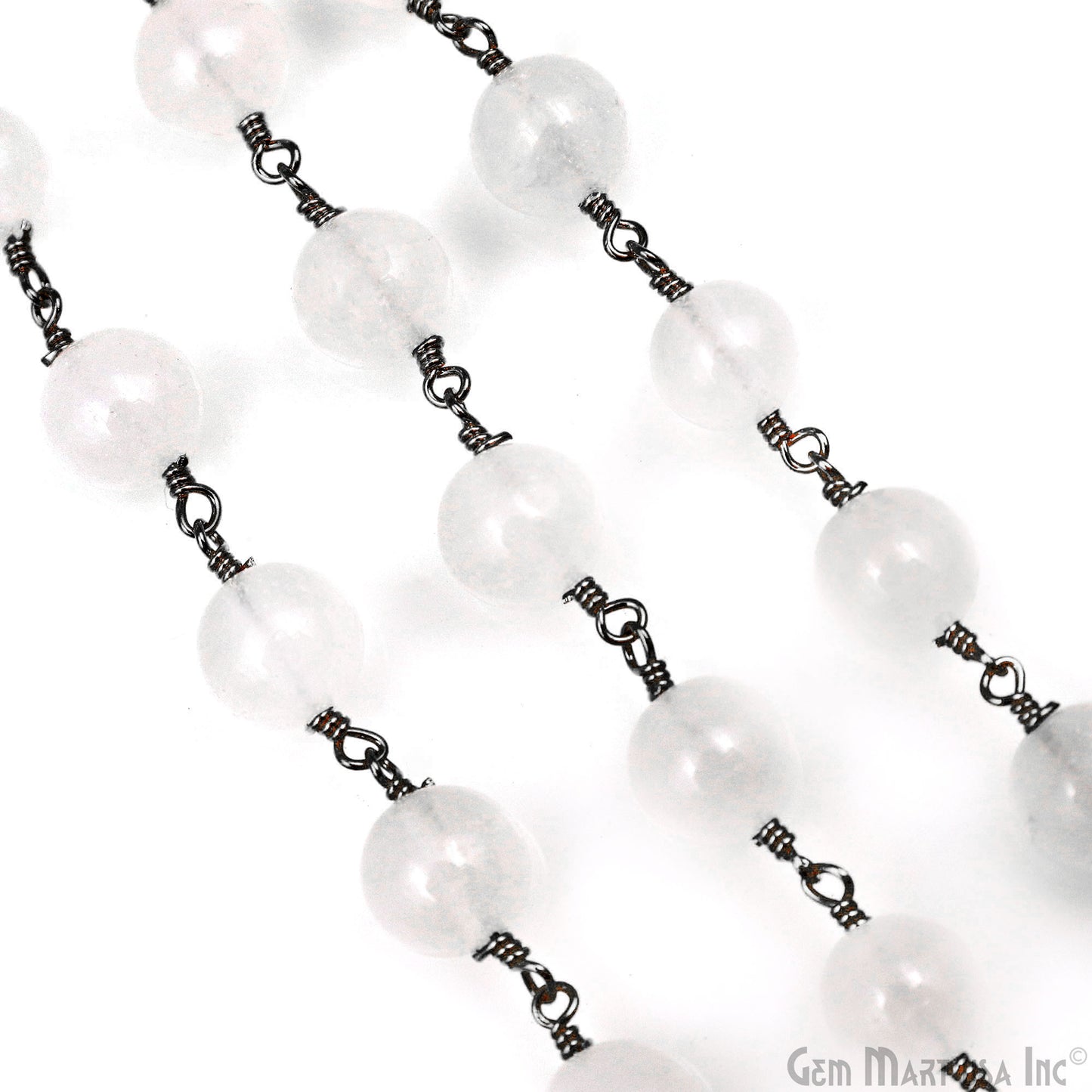 White jade Faceted Beads 8mm Oxidized Wire Wrapped Rosary Chain