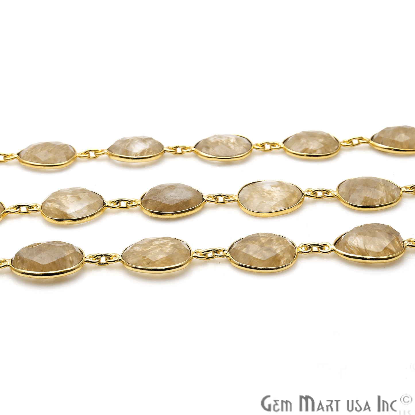 Sand Quartz 10-15mm Free Form Bezel Link Gold Plated Continuous Connector Chain - GemMartUSA