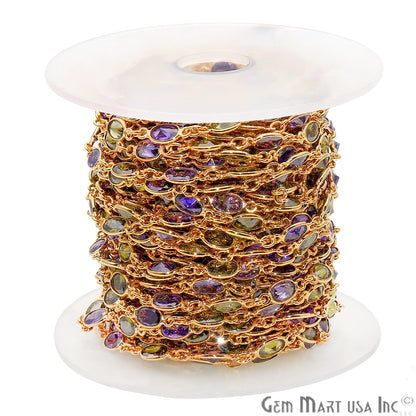 Tanzanite And Olive Green Gemstone Gold Plated Continuous Connector Chain - GemMartUSA