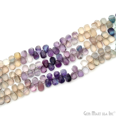 Fluorite Faceted Pears Shape Gemstone 9x7mm Silver Wire Rondelle 8Inch Strand