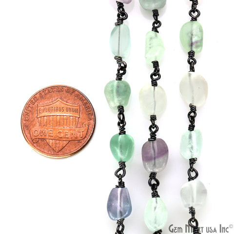 Fluorite 8x5mm Tumble Beads Oxidized Rosary Chain