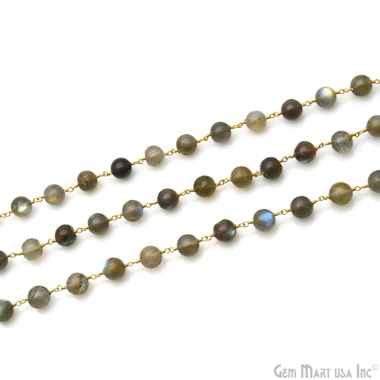 Labradorite Cabochon 8-9mm Gold Wire Wrapped Rosary Chain