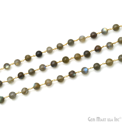 Labradorite Cabochon 8-9mm Gold Wire Wrapped Rosary Chain