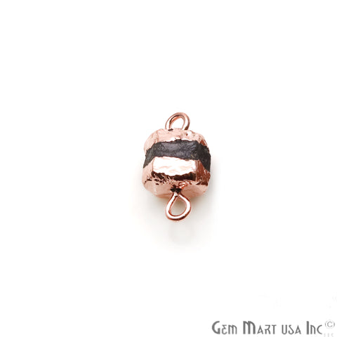 Rough Sapphire Gemstone 15x7mm Rose Gold Edged Double Bail Bracelets Charm Connectors - GemMartUSA