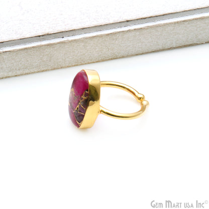 Oval 13x18mm Gemstone Gold Plated Adjustable Ring