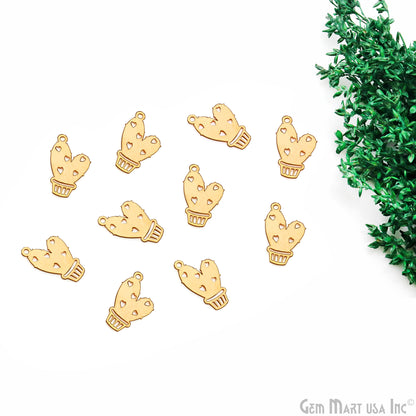 Potted cactus Shape Laser Finding Gold Plated 22.8x14.3mm Charm For Bracelets & Pendants