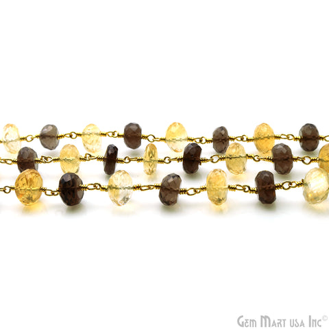 Smoky Topaz With Citrine Gold Plated Faceted Rondelle Beads Rosary Chain