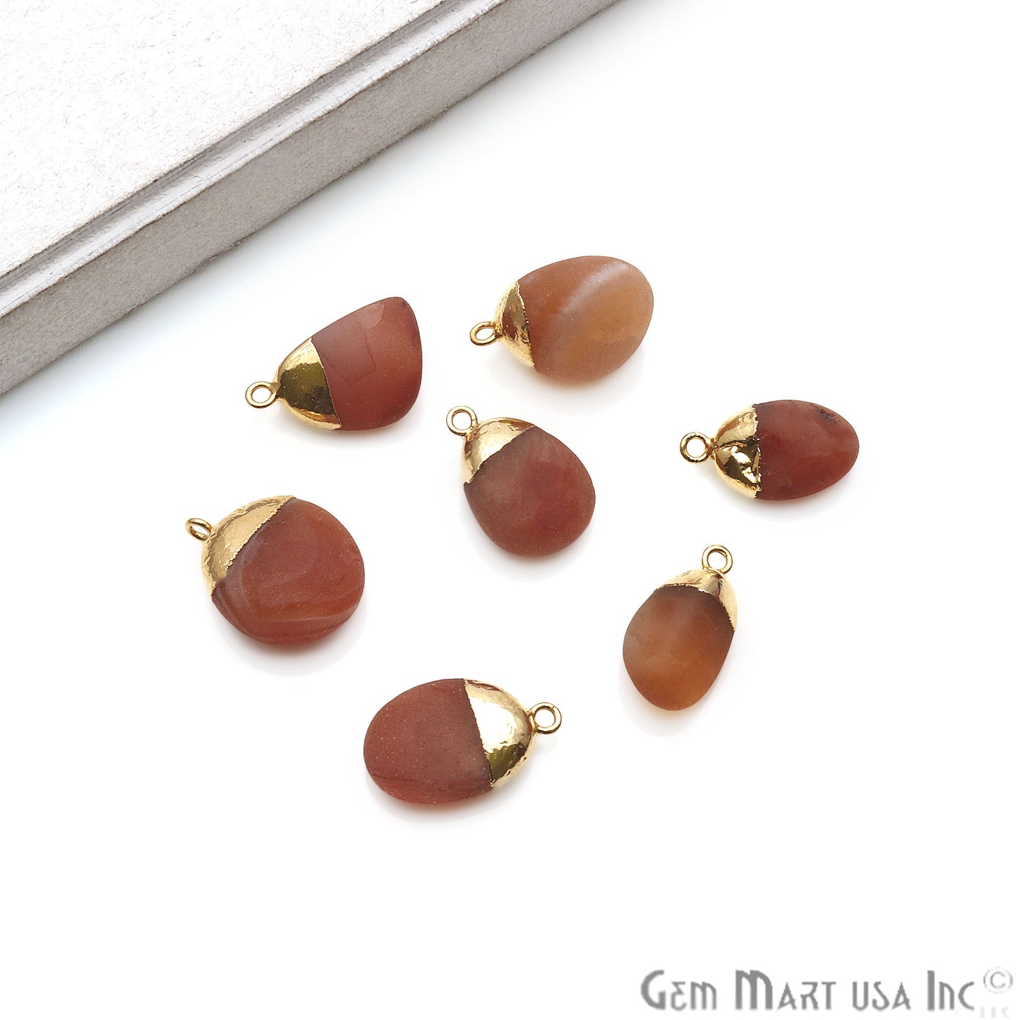 Carnelian Matte Beads 23x15mm Single Bail Gold Electroplated Gemstone Connector - GemMartUSA