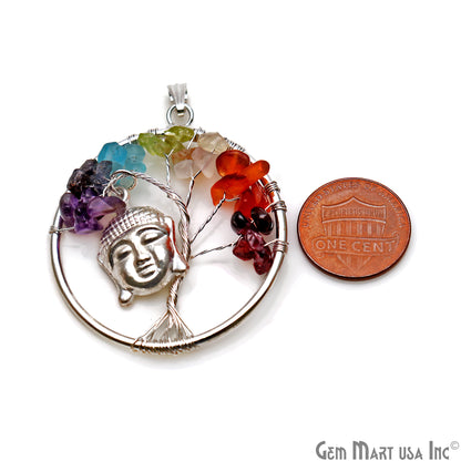 Multi Color Stone Silver Wire Wrapped Pendant With Face 45x40mm - GemMartUSA