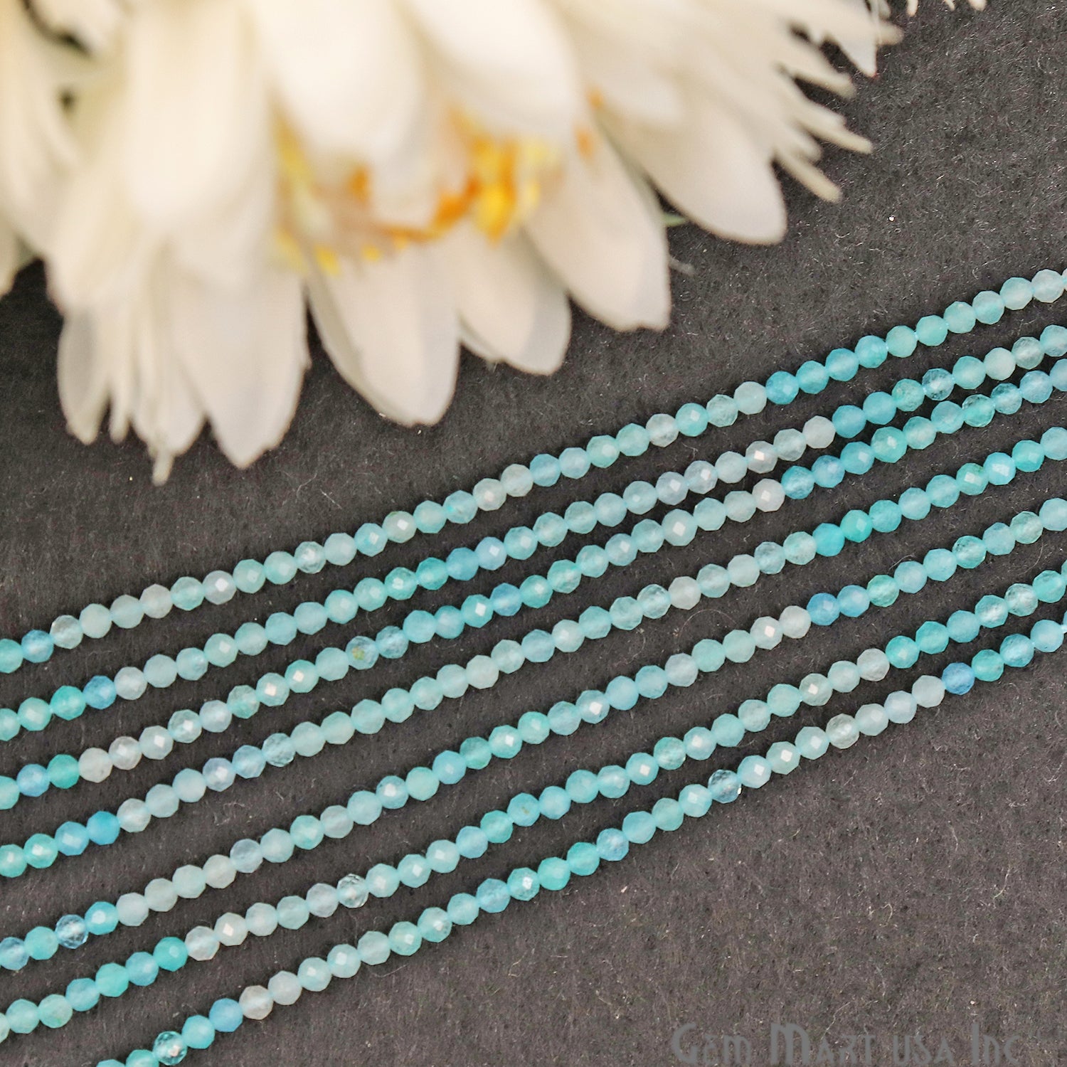 Shaded Aquamarine 2-2.5mm Faceted Round Rondelle Strand Beads - GemMartUSA