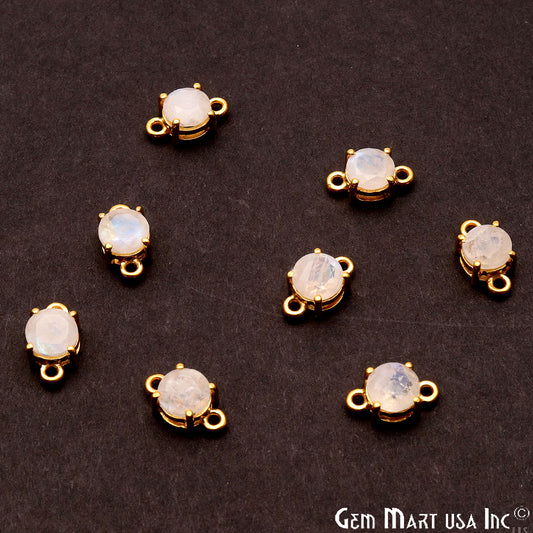 Rainbow Moonstone Prong Setting Gold Plated Flashy Gemstone Connector - GemMartUSA