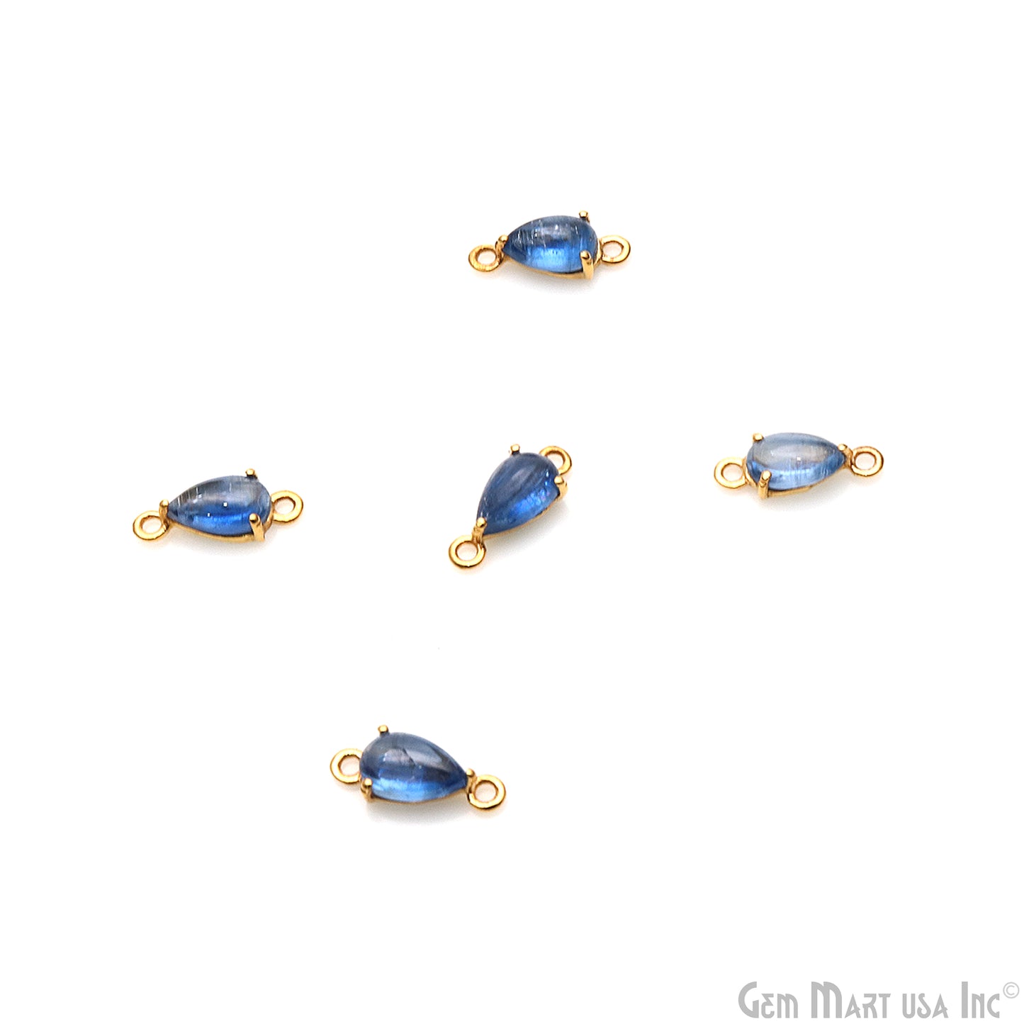 Kyanite Prong Setting Pears 7x5mm Gold Plated Double Bail Connector