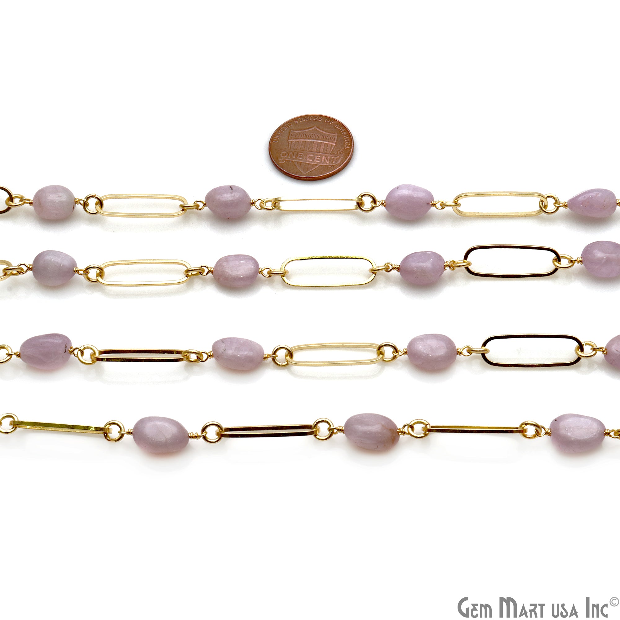 Pink Agate Gold Plated Rectangle Finding Rosary Chain - GemMartUSA