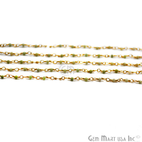 Green Opal Rondelle Bead Gold Plated Wire Wrapped Rosary Chain - GemMartUSA (764031893551)