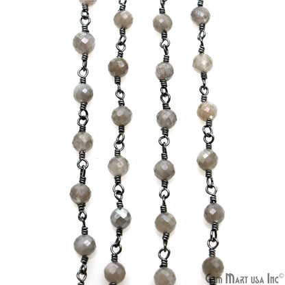 Mistique Labradorite Gemstone Faceted Beads 4mm Oxidized Wire Wrapped Bead Rosary Chain