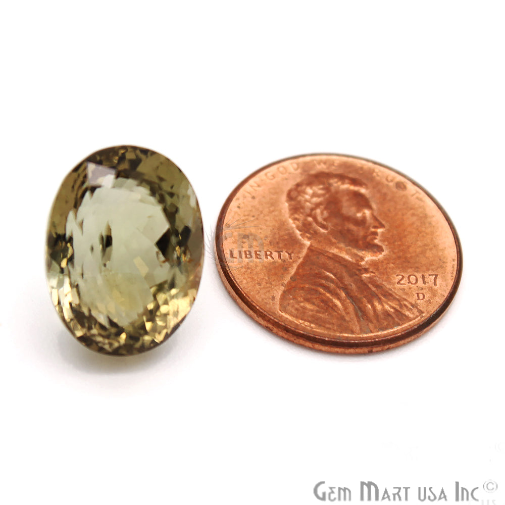 Olive Green Tourmaline Faceted Oval Loose Gemstone 12.75 Cts, Clarity VS-SI - GemMartUSA