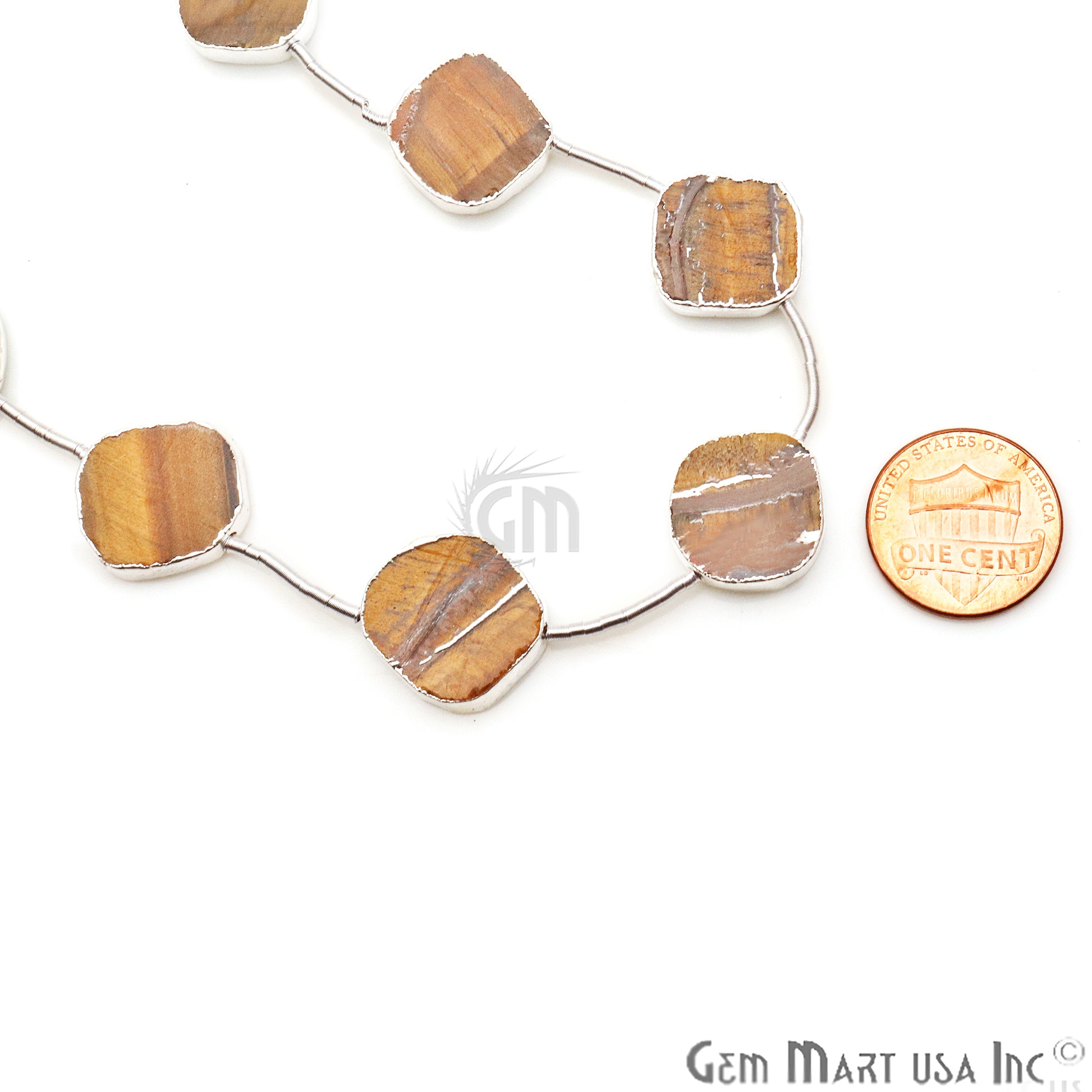 Tiger Eye Free Form 18x15mm Silver Edged Crafting Beads Gemstone Strands 9INCH - GemMartUSA