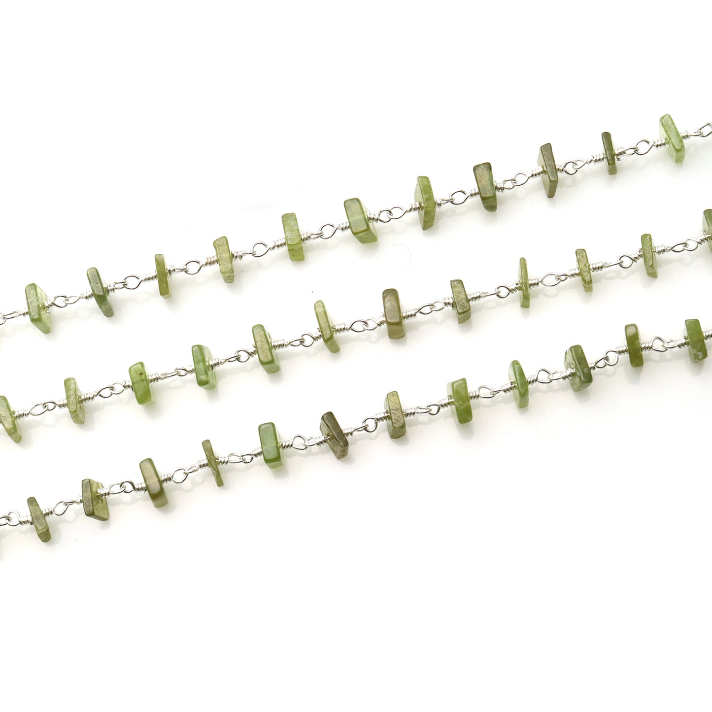 Peridot Square Beads 4-5mm Silver Wire Wrapped Rosary Chain