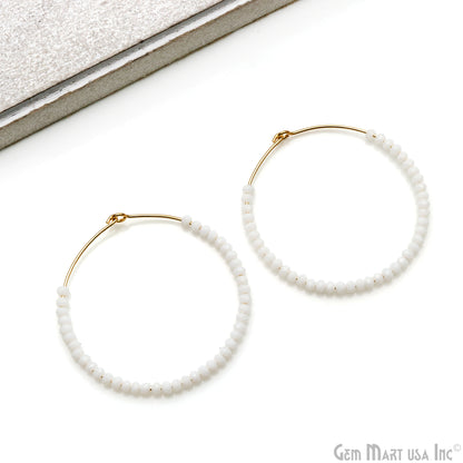 Round Beaded 42mm Gemstone Gold Plated Hoop Earrings