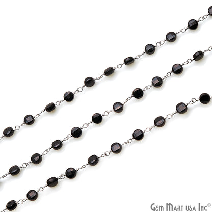 Black Spinel Faceted 3-4mm Silver Wire Wrapped Rosary Chain - GemMartUSA