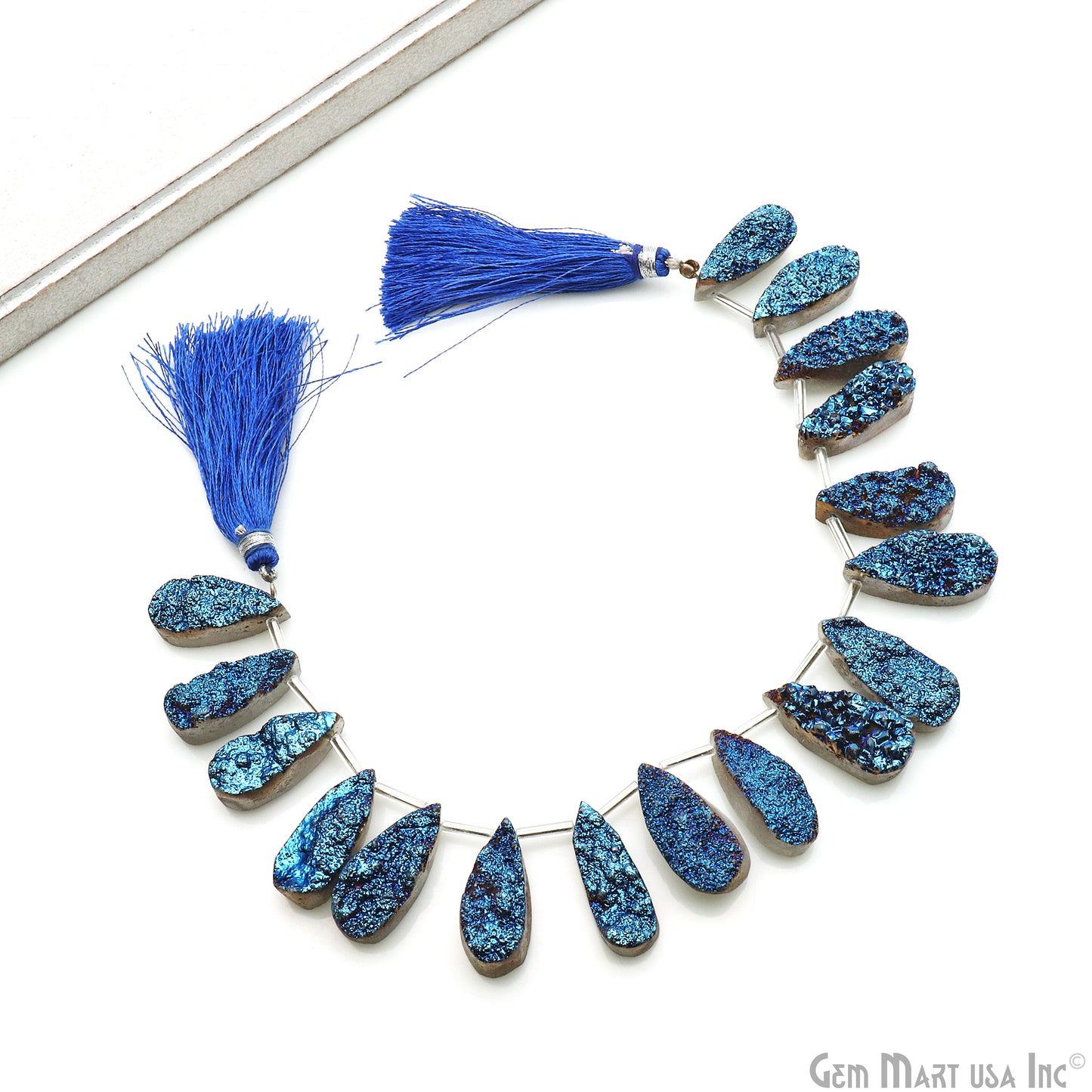 Blue Druzy Pears Beads, 8 Inch Gemstone Strands, Drilled Strung Briolette Beads, Pears Shape, 23X10mm