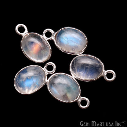 Rainbow Moonstone Cabochon 6x8mm Oval Silver Plated Single Bail Gemstone Connector - GemMartUSA