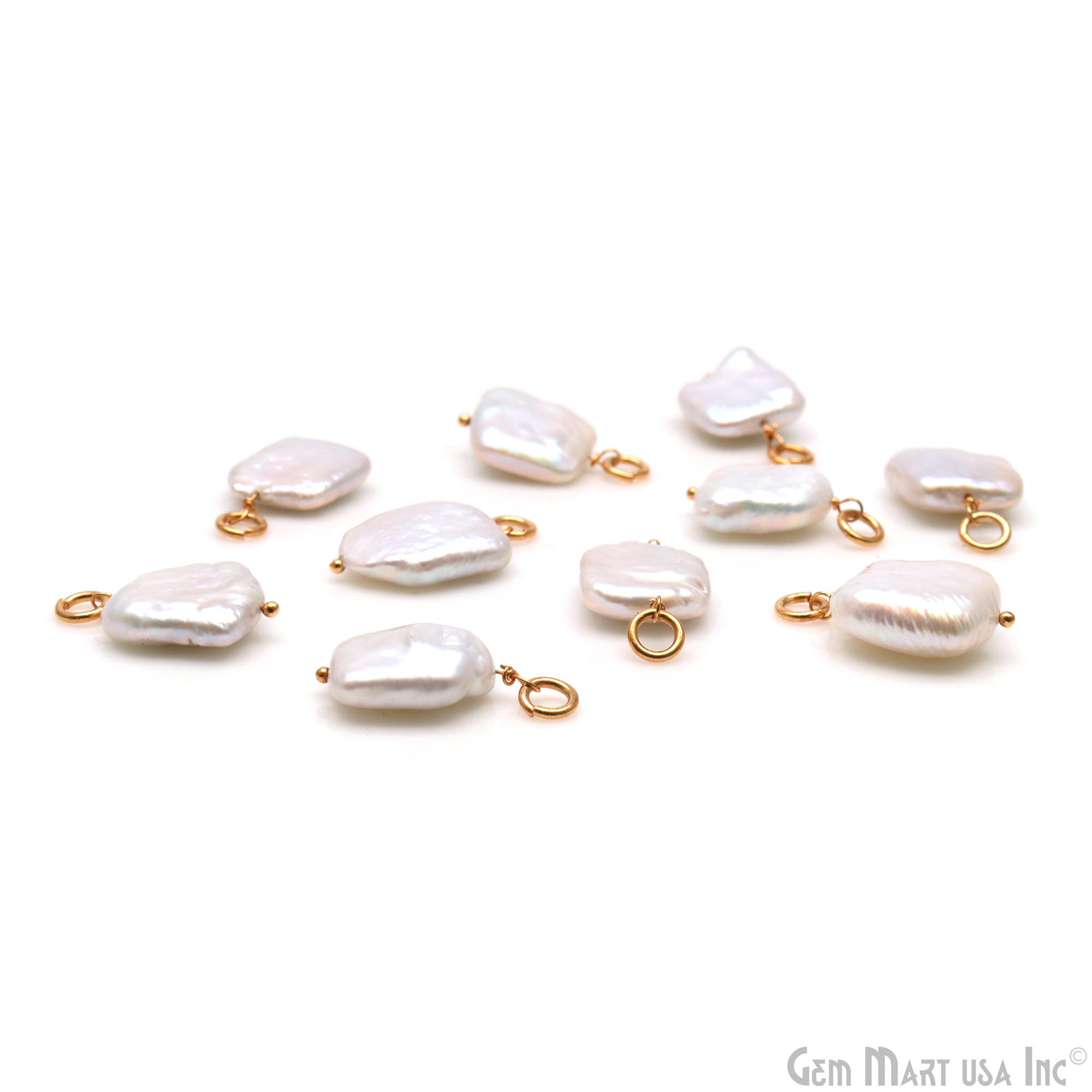 Pearl Square 16x11mm Gold Plated Wire Wrapped Gemstone Drop Connector