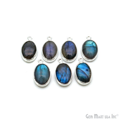 Flashy Labradorite 23x13mm Cabochon Oval Single Bail Silver Electroplated Gemstone Connector