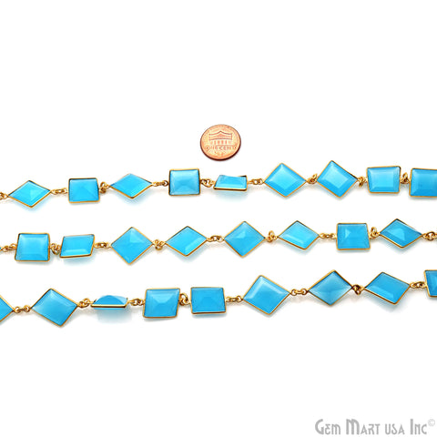 Sky Blue Chalcedony Mix Shape 10-15mm Gold Continuous Connector Chains