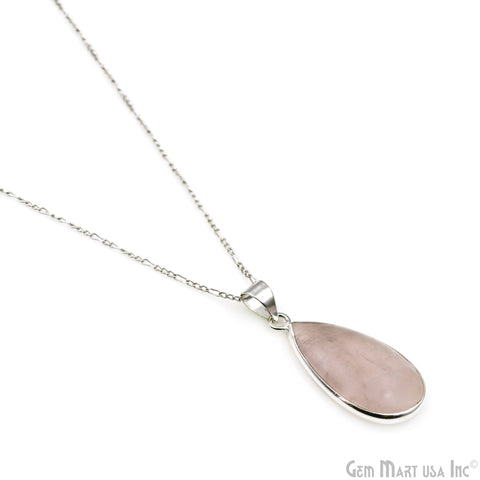 Rose Quartz Gemstone Pears 35x18mm Sterling Silver Necklace Pendant 1PC