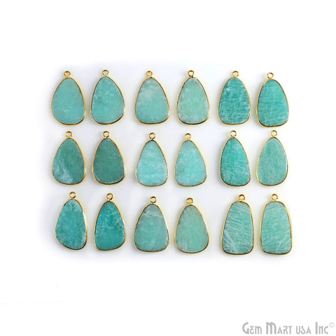 Amazonite Triangle Gold Plated Single Bail Bezel Smooth Slab Slice Thick Gemstone Connector 30x16mm 1 Pair