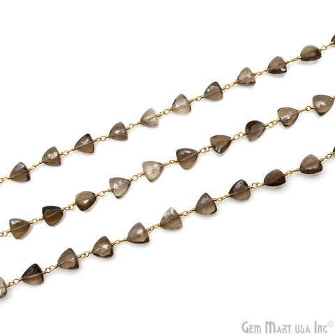 Smokey Topaz Trillion 8mm Faceted Beads Gold Plated Rosary Chain