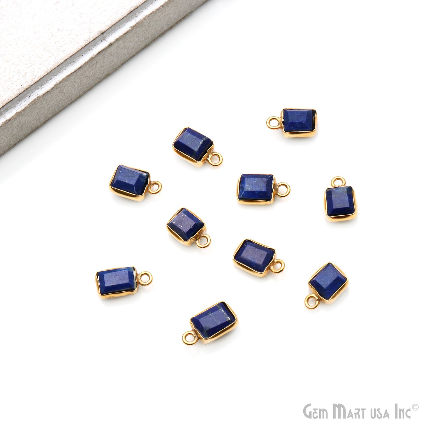 Sapphire Rectangle 11x6mm Gold Plated Single Bail Gemstone Connector