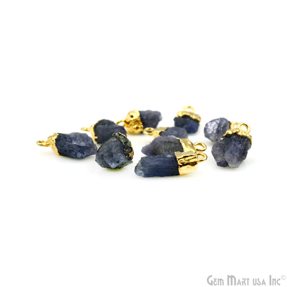 Rough Tanzanite Gemstone 18x10mm Organic Gold Edged Single Bail Connector