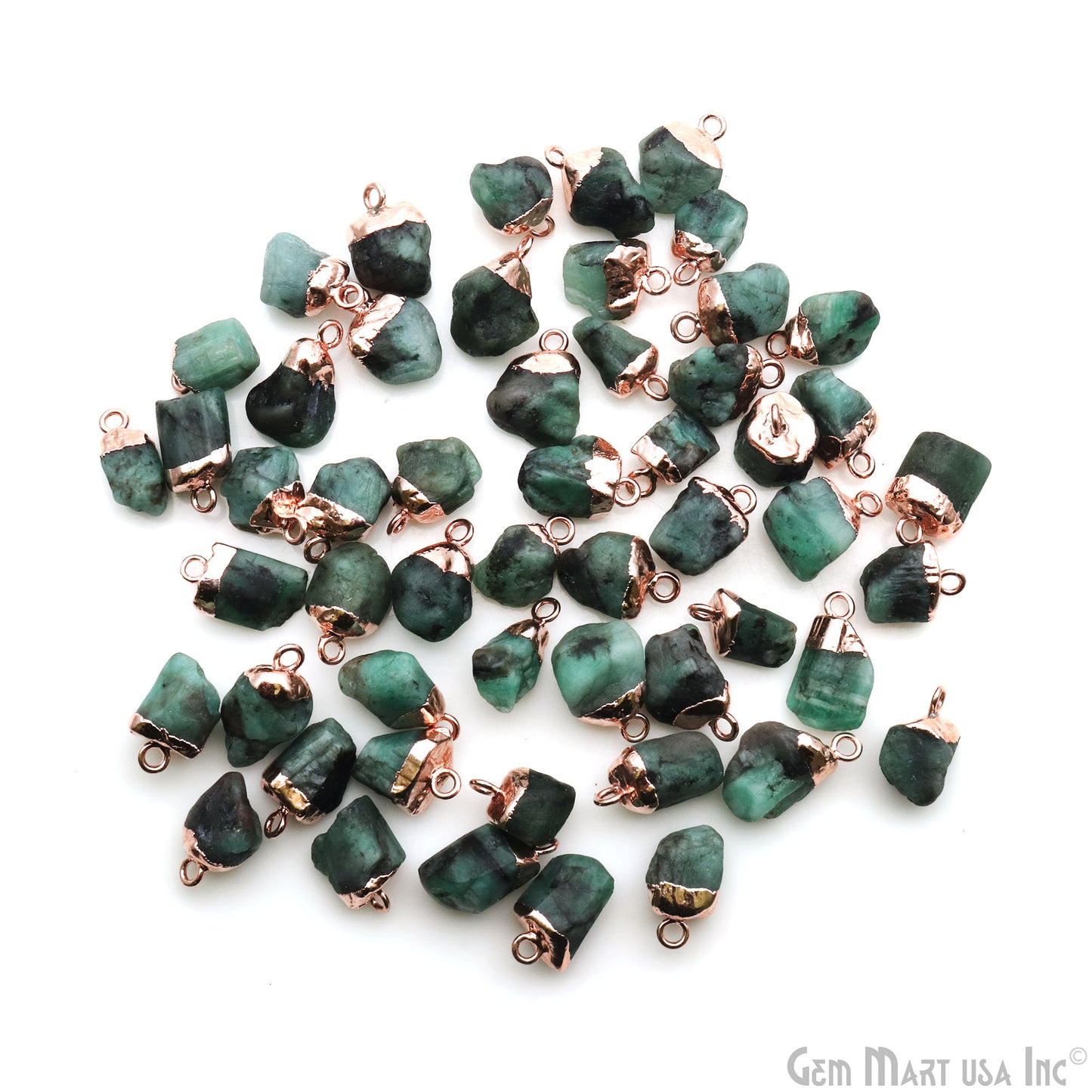 Emerald Gemstone 15x10mm Organic Rose Gold Electroplated Single Bail Connector