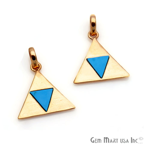 Turquoise Triangle Pendant Two Tone 19mm Gold Pendant - GemMartUSA