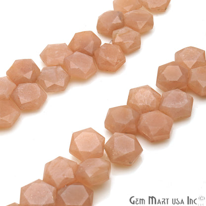 Peach Moonstone Hexagon 13x11mm Crafting Beads Gemstone Briolette Strands 8 Inch - GemMartUSA