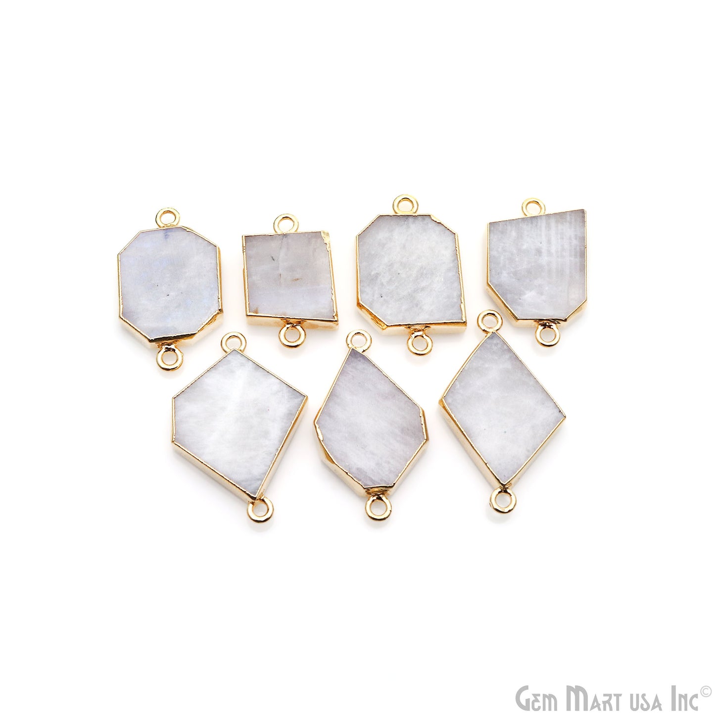 Rainbow Moonstone Free Form 18x31mm Gold Electroplated Gemstone Double Bail Connector