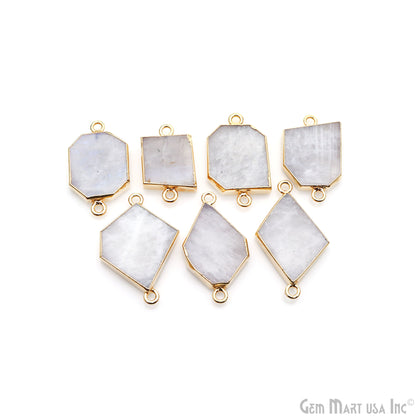 Rainbow Moonstone Free Form 18x31mm Gold Electroplated Gemstone Double Bail Connector